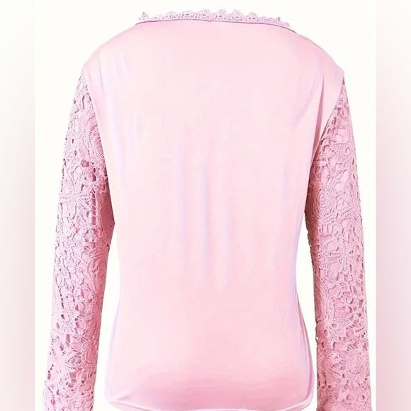 NEW-Cutout Floral Lace Crew Neck Blouse, Elegant Long Sleeve Blouse Spring-Fall - Picture 3 of 8